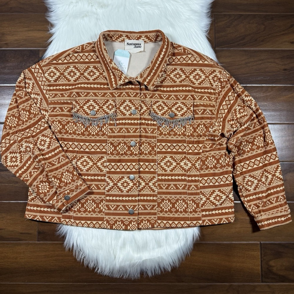 NEW Savanna Jane Women's Size 2X Aztec Rhinestone Sadie Darla Jacket Shacket
